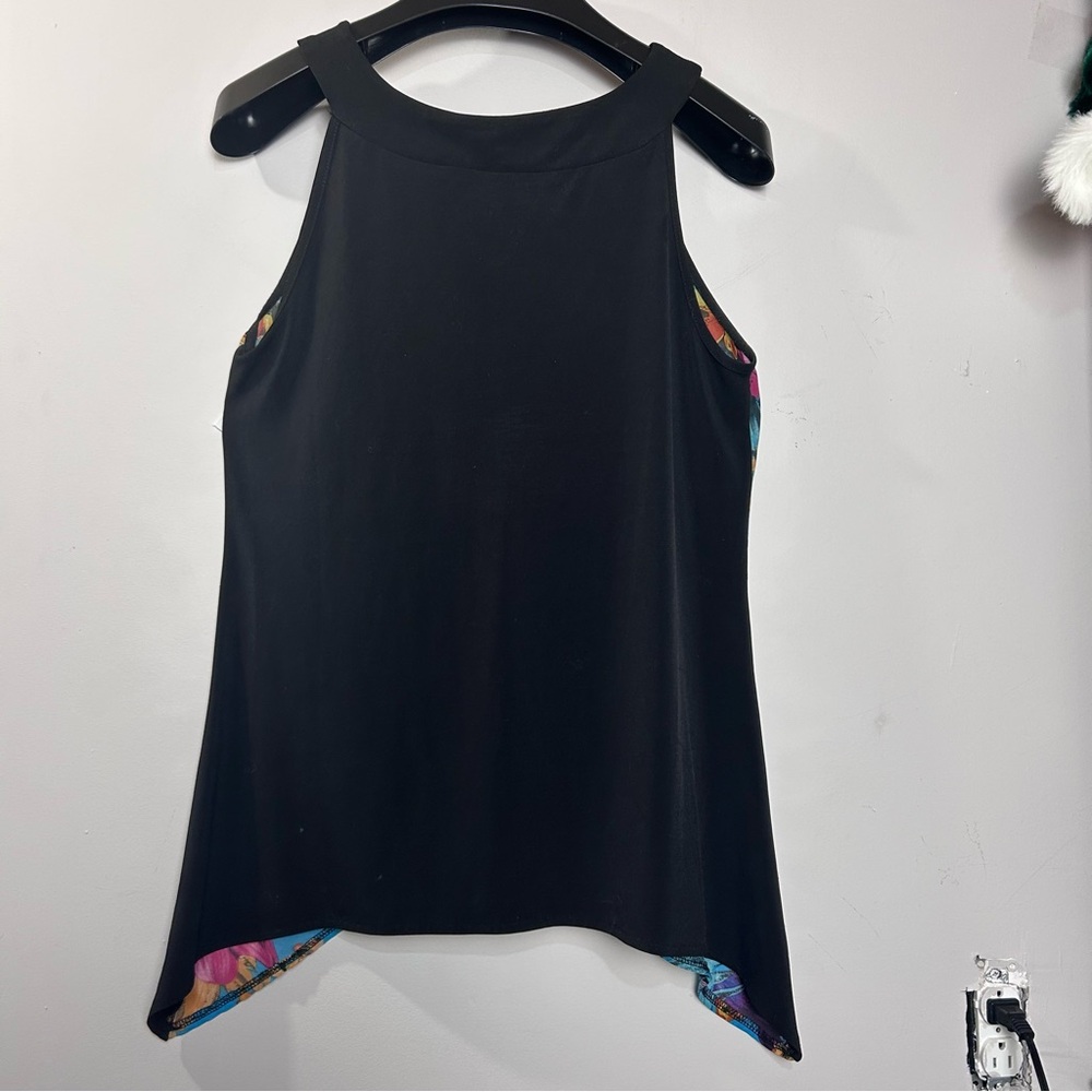 Mandy Evans women’s sleeveless top M colorful floral symmetrical flowing v-neck - Picture 5 of 7